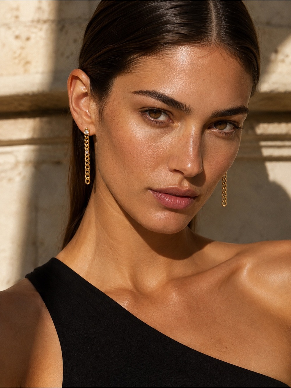 Anthropologie NWT Linked Chain Drop Earrings Gold Plated Cubic Zirconia